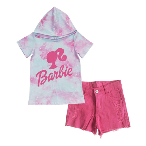 Barbie hoodie top girls ripped denim set