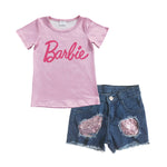 Barbie ship kids sequined blue shorts set