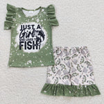 Just a girl loves fishing kids green outfit