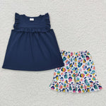 Navy top toddler girls leopard outfit