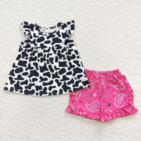 Cow print top paisley shorts toddler kids outfit