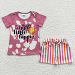 Little hippie baby girl striped shorts set