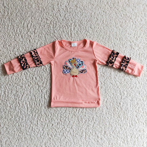 Embroidery tops kids thanksgiving turkey shirts