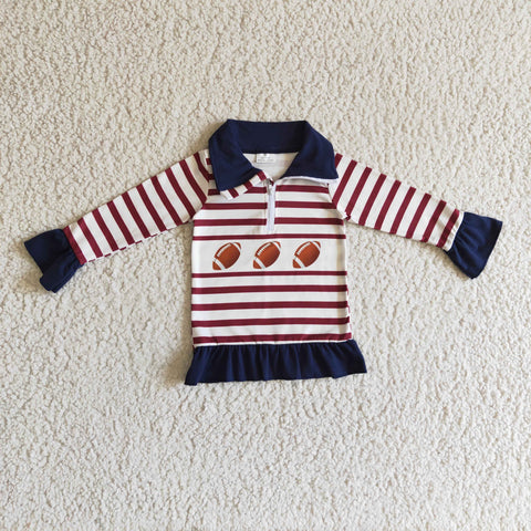 Football Zip Striped Sweatshirt Little girls tops