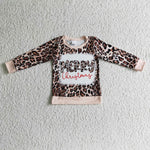 Merry christmas baby leopard tops kids girls' sweatshirts