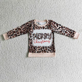 Merry christmas baby leopard tops kids girls' sweatshirts