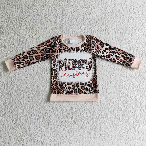 Merry christmas baby leopard tops kids girls' sweatshirts