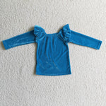 Baby blue velvet shirts kids girls blue tops