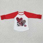 Red leopard heart valentine's kids girl ruffle shirt