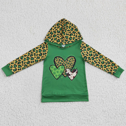 St patrick's day baby girls green leopard hoodie