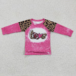 Football print kids pink t shirt girls leopard tops