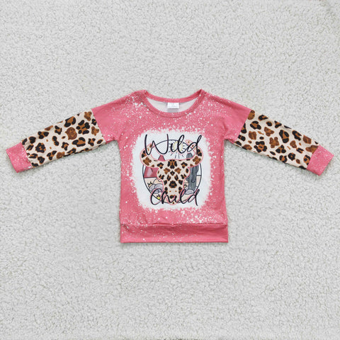 Kids pink shirts baby girls leopard tops