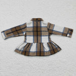 Brown little kids plaid polo shirts girls flannel boutique shirts