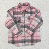 Plaid pink baby girls cotton flannel shirt