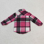 Plaid pattern little girls cotton flannel shirt