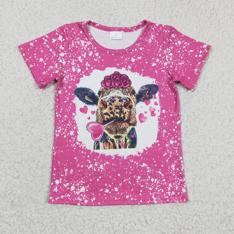 Cow pink heart pink little girls t shirt