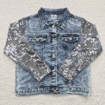 Newest kids girl sequined sleeve denim jacket