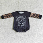 LR0014 Black Long Sleeve Guitar Print Baby Leopard Girls Romper-promotion 2024.11.2