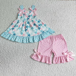 GSSO0058 Suspenders Bow Blue Star Pink Shorts Set Summer Outfits-promotion 2024.5.18