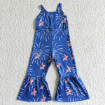 4th Of July Blue Firework Baby Girls Summer Jumpsuit
