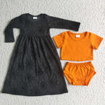 Orange Bummies Set Match Spiderweb Maxi Dress Baby Girls Halloween Set