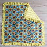 Sunflower Print Yellow Minky Baby Ruffle Blankets