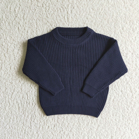 Girl Navy Blue Winter Long Sleeve Sweater Girl's Clothes