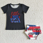 4th Of July Letter Print Black Shirt Leopard Print Bummies Baby Outfits