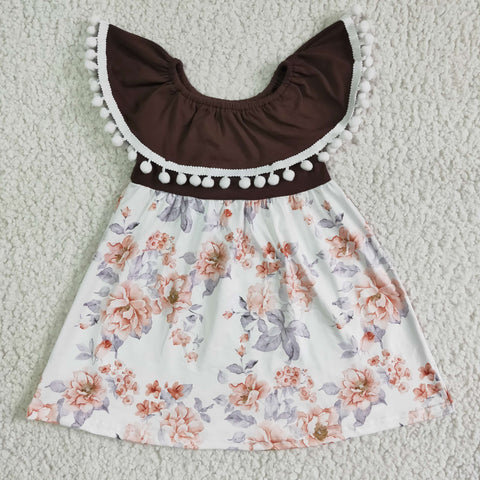 GSD0023 Brown Floral Kids Girls Summer Dresses-promotion 2024.6.29