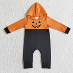 Boy Pumpkin Patchwork Orange Black Hoodie Jumpsuit Boy Romper