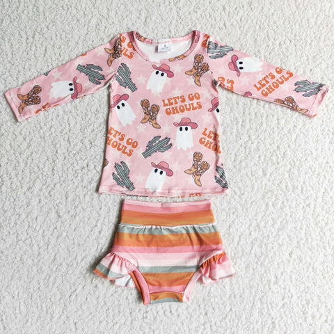 Baby Cute Ghost Cactus Pink Long Sleeve Bummies Outfit