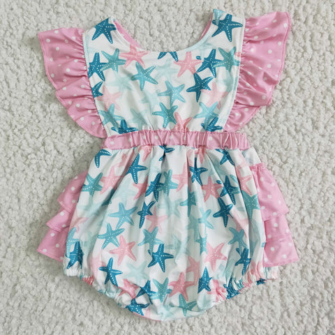 Infant Pink Star Ruffle Lace Baby Summer Romper