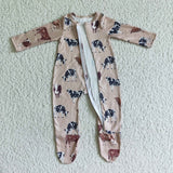 Brown Cow Print Long Sleeve Baby Boy Zipper Romper