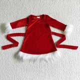 Faux Fur Red Velvet Santa Baby Kids Christmas Dresses