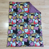 Purple Screen Zombie Patchwork Print Minky Baby Blankets