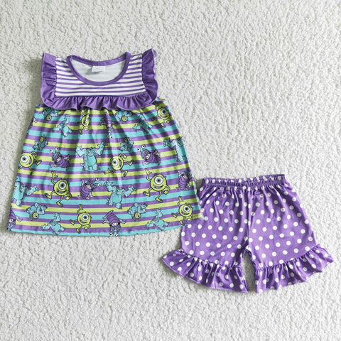 GSSO0077 Sleeveless Tunic Lavender Polka Dots Shorts Baby Girls Summer Clothes-promotion 2024.5.18