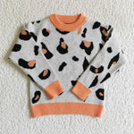 Girl Winter Grey Leopard Long Sleeve Sweater Orange Lace Girl's Clothes