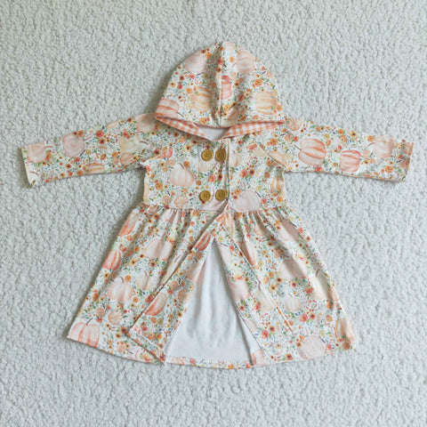 Floral Pumpkin Hoodie Dress Baby Girls Fall Cardigan