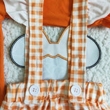 Fall Girl Overall Set Orange Long Sleeve Shirt Mouse Print Plaid Pants Outfit