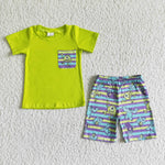 Green Baby Boy Summer One Eye Short Sleeve Shirt With Pocket Outfits