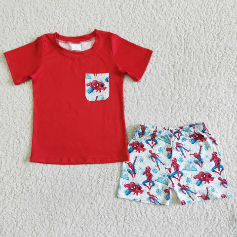 Red Cotton Shirt Shorts Boy Summer Outfits