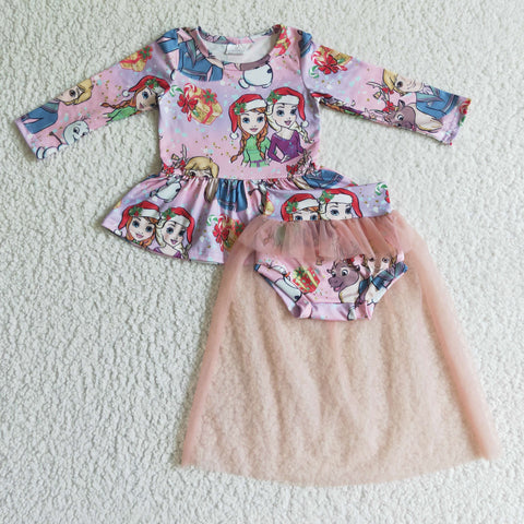 Baby Princess Print Long Sleeve Tunic Shirt Tulle Skirt Baby Bummies Outfit