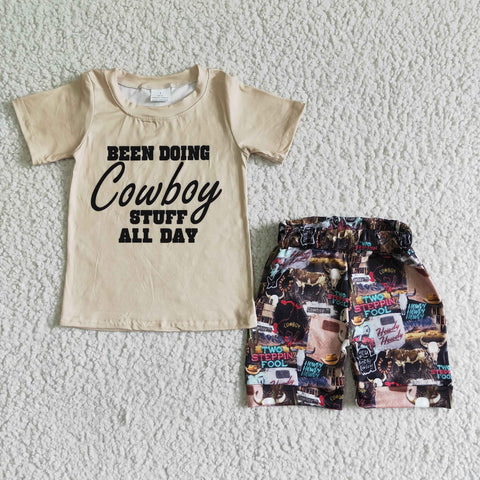 Summer Baby Girl Cowboy Yellow Short Sleeve Cow Print Shorts Outfit