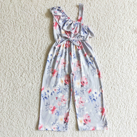 Floral One Off Shoulder Ruffle pants Baby Girls Summer Jumpsuit
