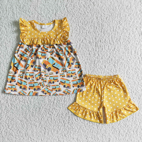 Back To School Yellow Pencil Shorts Girls Outfit