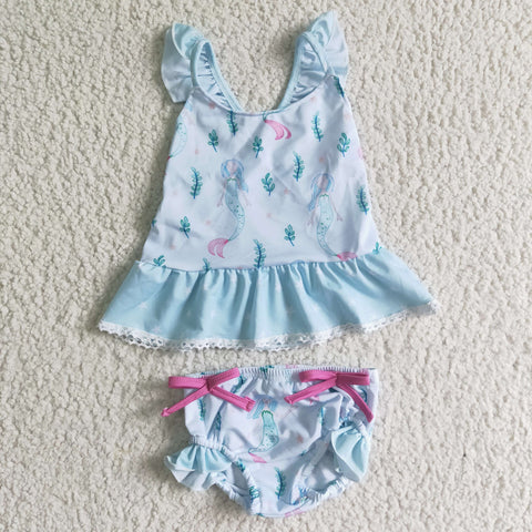 Beautiful Fish Girl Short Sleeve 2 Pieces Swimsuits