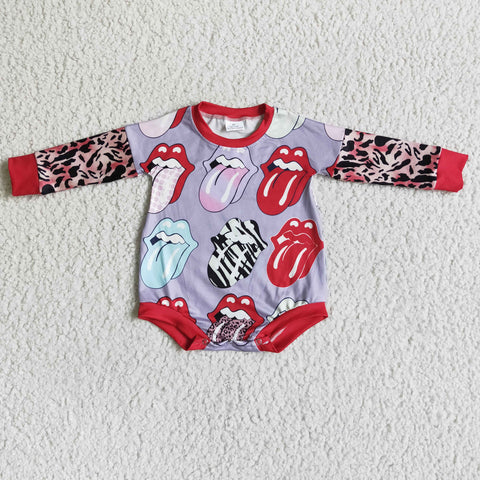 Tongue pattern long sleeve baby girl romper