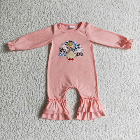 Turkey toddler clothing newborn pink rompers infant applique rompers
