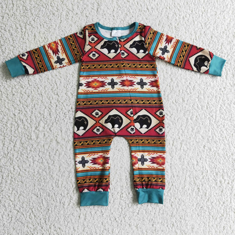 Geometric figure bear newborn baby zipper rompers