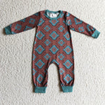 Geometric pattern newborn brown romper baby boys rompers